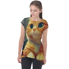 Cute Cat Cat Feline 3d Cap Sleeve High Low Top