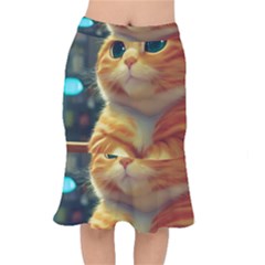 Cute Cat Cat Feline 3d Short Mermaid Skirt by Pakemis