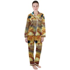 Cute Cat Cat Feline 3d Women s Long Sleeve Satin Pajamas Set	