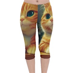 Cute Cat Cat Feline 3d Velvet Capri Leggings  by Pakemis