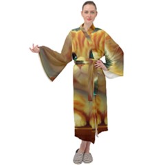 Cute Cat Cat Feline 3d Maxi Velour Kimono by Pakemis