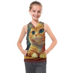 Cute Cat Cat Feline 3d Kids  Sleeveless Hoodie by Pakemis