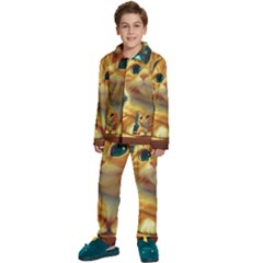 Cute Cat Cat Feline 3d Kids  Long Sleeve Velvet Pajamas Set by Pakemis