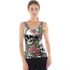 Skulls Roses Wallpaper Garden Artwork Tank Top by Pakemis