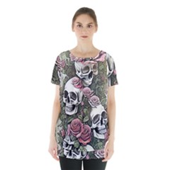 Skulls Roses Wallpaper Garden Artwork Skirt Hem Sports Top by Pakemis