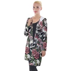 Skulls Roses Wallpaper Garden Artwork Hooded Pocket Cardigan by Pakemis