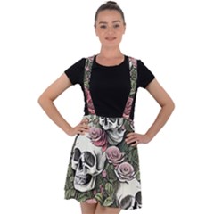 Skulls Roses Wallpaper Garden Artwork Velvet Suspender Skater Skirt