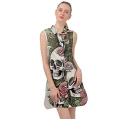 Skulls Roses Wallpaper Garden Artwork Sleeveless Shirt Dress by Pakemis