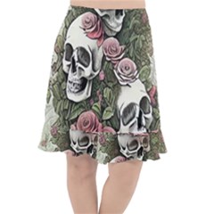 Skulls Roses Wallpaper Garden Artwork Fishtail Chiffon Skirt by Pakemis