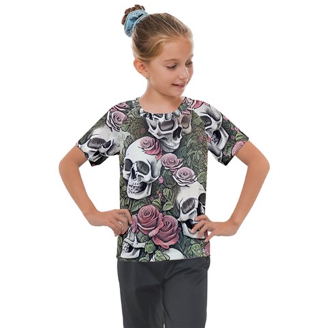 Skulls Roses Wallpaper Garden Artwork Kids  Mesh Piece Tee by Pakemis