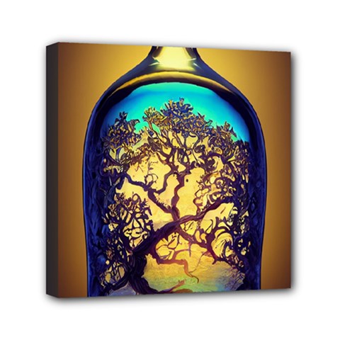 Flask Bottle Tree In A Bottle Perfume Design Mini Canvas 6  X 6  (stretched) by Pakemis