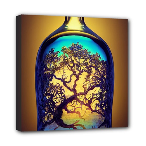 Flask Bottle Tree In A Bottle Perfume Design Mini Canvas 8  X 8  (stretched) by Pakemis