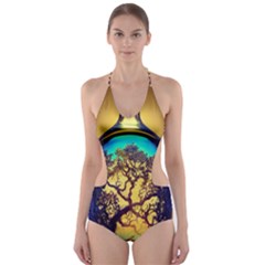 Flask Bottle Tree In A Bottle Perfume Design Cut-out One Piece Swimsuit by Pakemis