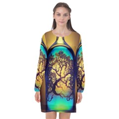 Flask Bottle Tree In A Bottle Perfume Design Long Sleeve Chiffon Shift Dress  by Pakemis