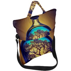 Flask Bottle Tree In A Bottle Perfume Design Fold Over Handle Tote Bag by Pakemis