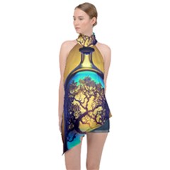 Flask Bottle Tree In A Bottle Perfume Design Halter Asymmetric Satin Top by Pakemis