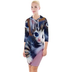 Cute Kitten Kitten Animal Wildlife 3d Quarter Sleeve Hood Bodycon Dress by Pakemis