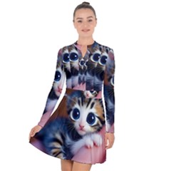 Cute Kitten Kitten Animal Wildlife 3d Long Sleeve Panel Dress by Pakemis