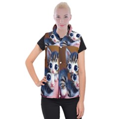 Cute Kitten Kitten Animal Wildlife 3d Women s Button Up Vest by Pakemis