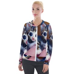 Cute Kitten Kitten Animal Wildlife 3d Velvet Zip Up Jacket by Pakemis