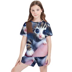 Cute Kitten Kitten Animal Wildlife 3d Kids  Tee And Sports Shorts Set