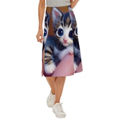 Cute Kitten Kitten Animal Wildlife 3d Midi Panel Skirt by Pakemis