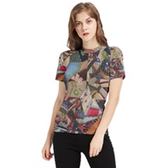 Background Embroidery Pattern Stitches Abstract Women s Short Sleeve Rash Guard