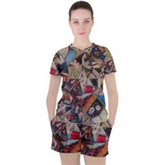 Background Embroidery Pattern Stitches Abstract Women s Tee and Shorts Set