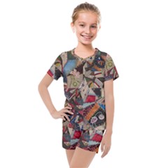 Background Embroidery Pattern Stitches Abstract Kids  Mesh Tee and Shorts Set