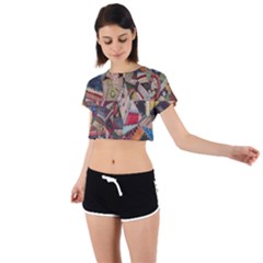 Background Embroidery Pattern Stitches Abstract Tie Back Short Sleeve Crop Tee