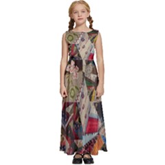 Background Embroidery Pattern Stitches Abstract Kids  Satin Sleeveless Maxi Dress