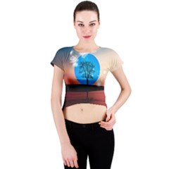 Surreal Fantasy Abstract Art Creativity Horizon Crew Neck Crop Top by Pakemis