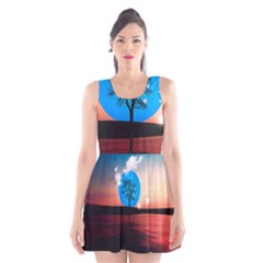 Surreal Fantasy Abstract Art Creativity Horizon Scoop Neck Skater Dress by Pakemis