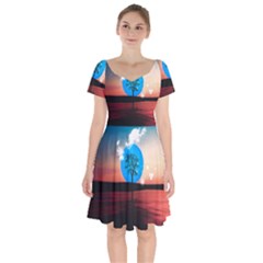 Surreal Fantasy Abstract Art Creativity Horizon Short Sleeve Bardot Dress by Pakemis