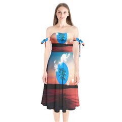 Surreal Fantasy Abstract Art Creativity Horizon Shoulder Tie Bardot Midi Dress by Pakemis