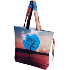 Surreal Fantasy Abstract Art Creativity Horizon Drawstring Tote Bag by Pakemis