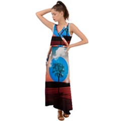 Surreal Fantasy Abstract Art Creativity Horizon V-neck Chiffon Maxi Dress by Pakemis