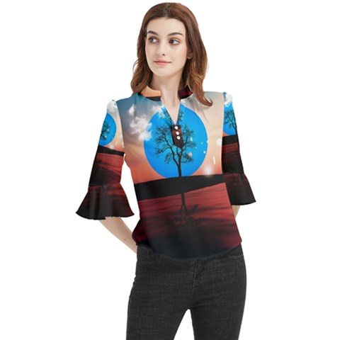 Surreal Fantasy Abstract Art Creativity Horizon Loose Horn Sleeve Chiffon Blouse by Pakemis