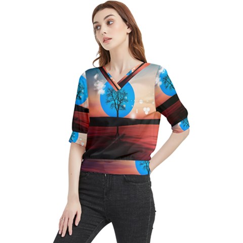 Surreal Fantasy Abstract Art Creativity Horizon Quarter Sleeve Blouse by Pakemis