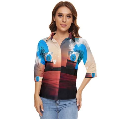 Surreal Fantasy Abstract Art Creativity Horizon Women s Quarter Sleeve Pocket Shirt by Pakemis