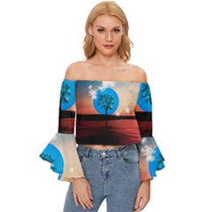 Surreal Fantasy Abstract Art Creativity Horizon Off Shoulder Flutter Bell Sleeve Top by Pakemis