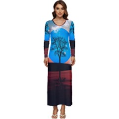 Surreal Fantasy Abstract Art Creativity Horizon Long Sleeve Velour Longline Maxi Dress by Pakemis