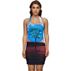 Surreal Fantasy Abstract Art Creativity Horizon Sleeveless Wide Square Neckline Ruched Bodycon Dress by Pakemis