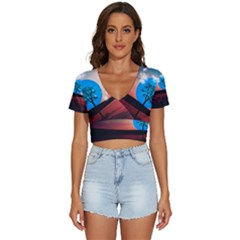 Surreal Fantasy Abstract Art Creativity Horizon V-neck Crop Top by Pakemis