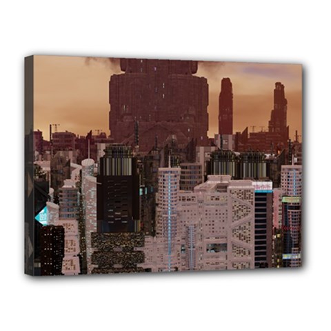 Skyline Skyscrapers Futuristic Sci-fi Panorama Canvas 16  X 12  (stretched) by Pakemis