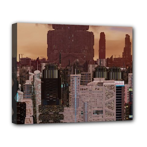 Skyline Skyscrapers Futuristic Sci-fi Panorama Deluxe Canvas 20  X 16  (stretched) by Pakemis