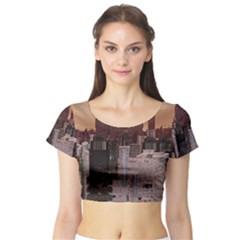 Skyline Skyscrapers Futuristic Sci-fi Panorama Short Sleeve Crop Top