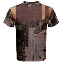 Skyline Skyscrapers Futuristic Sci-fi Panorama Men s Cotton Tee by Pakemis