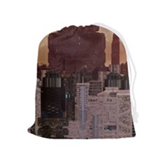 Skyline Skyscrapers Futuristic Sci-fi Panorama Drawstring Pouch (xl) by Pakemis