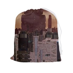 Skyline Skyscrapers Futuristic Sci-fi Panorama Drawstring Pouch (2xl) by Pakemis